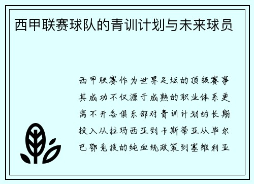 西甲联赛球队的青训计划与未来球员